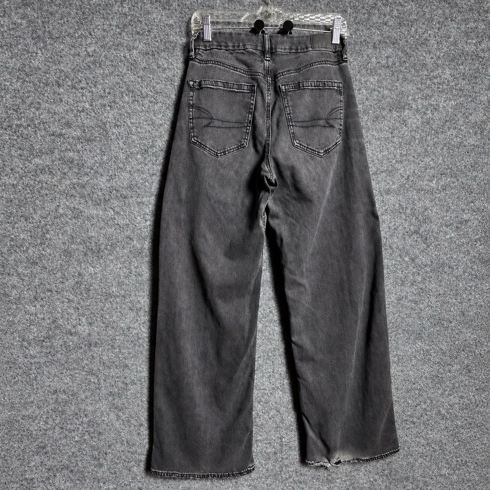 American Eagle Curvy 4 Long Black Baggy Wide Leg Jeans Super High Rise Y2K - Picture 7 of 16